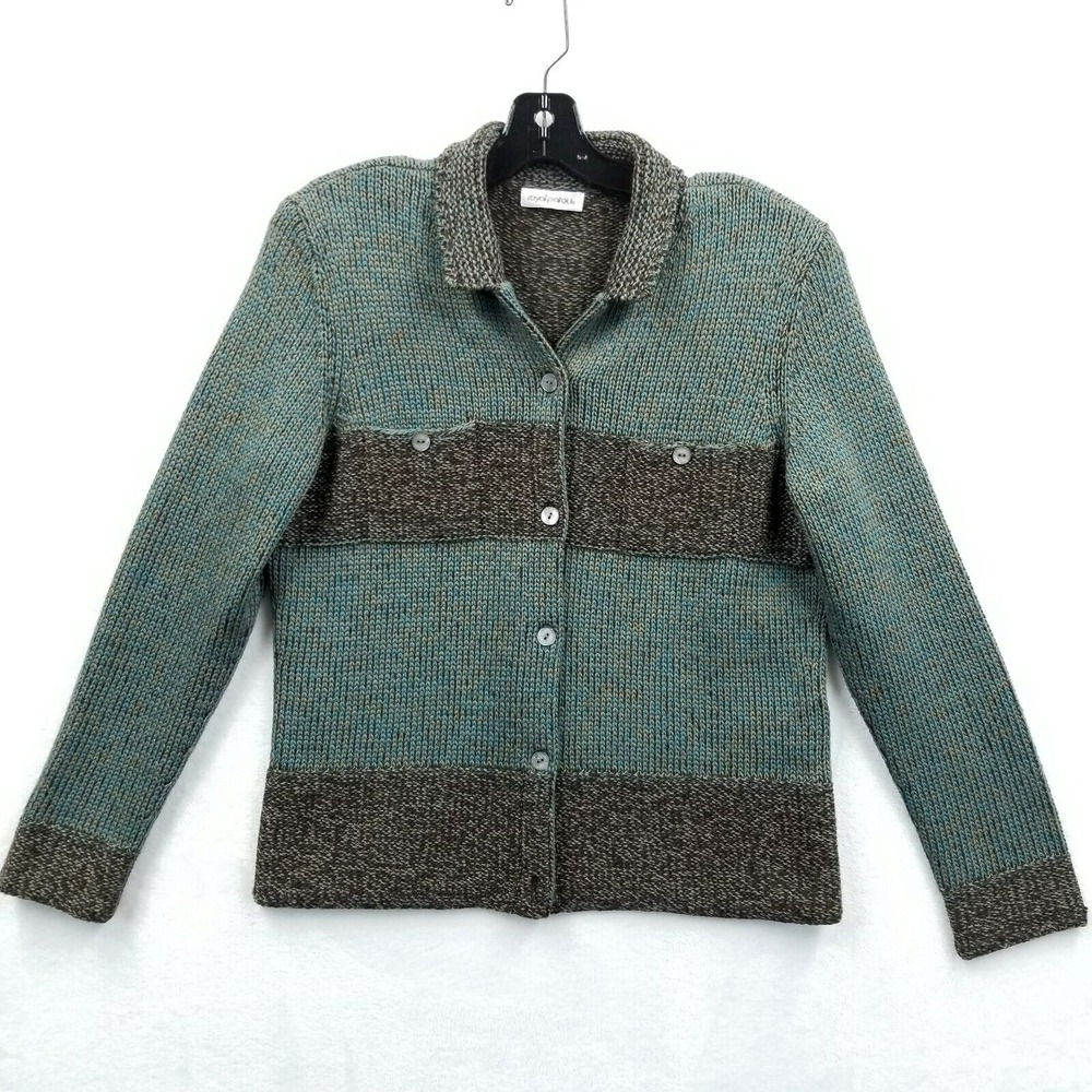 Vintage Cardigan Women M Striped Wool Sweater Royal Patou Smart Office‎ Retro